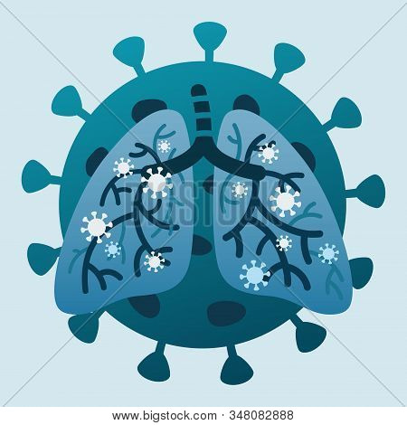 China Coronavirus Infect Human Lungs. Simple Flat Illustration