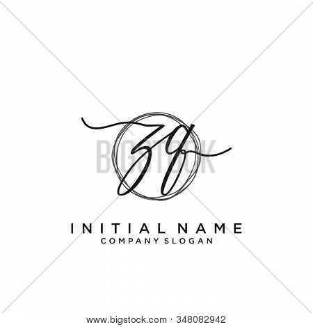Zq Initial Handwriting Logo With Circle Template Vector.
