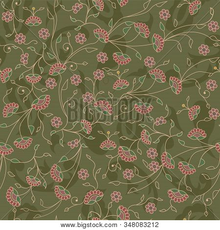 Floral Branches Seamless Repeat Pattern In Green