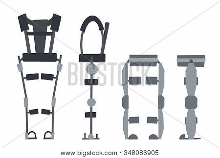 Set Of Flat Medical Exoskeleton Isolated On A White Background. Help For People With Disabilities. T