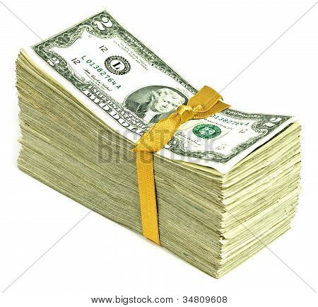 Stack Of Older United States Currency Tied In A Ribbon - Twos