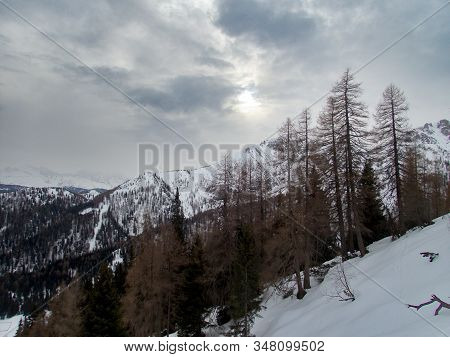 Winter Alpine Landscape For Skitouring In Stubaier Alps In Austria