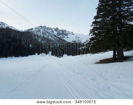Winter Alpine Landscape For Skitouring In Stubaier Alps In Austria