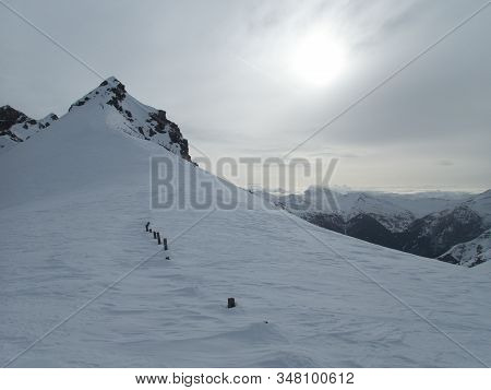 Winter Alpine Landscape For Skitouring In Stubaier Alps In Austria