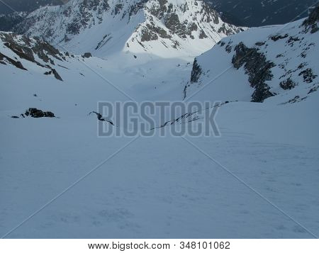 Winter Alpine Landscape For Skitouring In Stubaier Alps In Austria