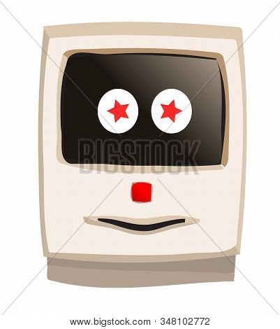 Early Years Desk Top Beige Computer With An Admiring Happy Starstruck Face On A White Background