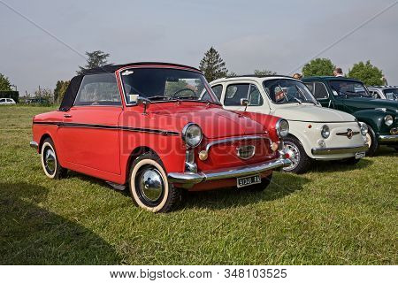 Vintage Italian Car Autobianchi Bianchina Cabrio (based On Fiat 500) In Classic Car Rally Xv Auto Mo