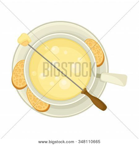 Cheese Fondue Served On Plate Top View Vector Illustration
