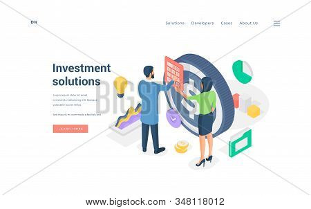 People Calculating Investment Solutions. Isometric Vector Illustration