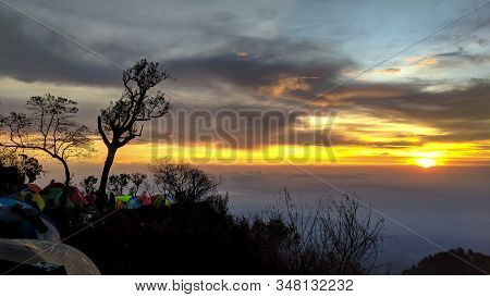 Beautiful Sunset Raung Mountain In East Java, Indonesia