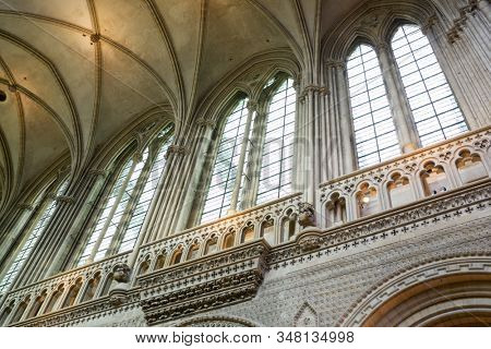 Bayeux, France - August 17, 2014: interior view of Cathedral of Our Lady of Bayeux.