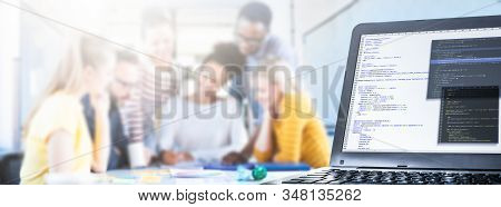 Developing Programming And Coding Technologies. Website Design. Programmer Working In A Software Dev