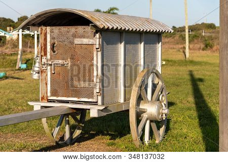 Old Horse-driven Wagon That Today Serves As Crafts. Ancient Object That Served As A Means Of Transpo
