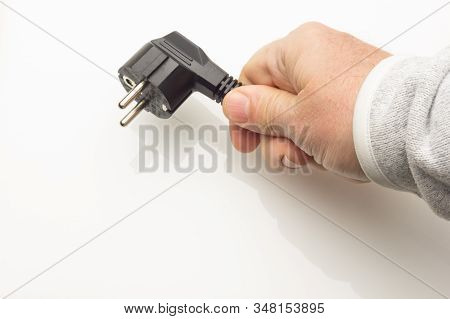 Cable With Electric Plug Ready To Plug Into The Electric Current And Make Some Device Work; Plug In 