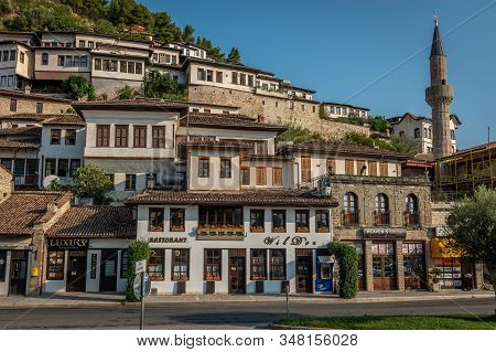 Berat, Albania On August 29, 2019: Town Of One Thousand Windows And White Ottoman Houses, Berat, Alb