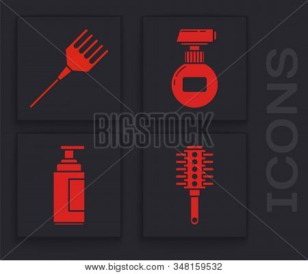 Set Hairbrush, Hairbrush, Cream Or Lotion Cosmetic Tube And Cream Or Lotion Cosmetic Tube Icon. Vect