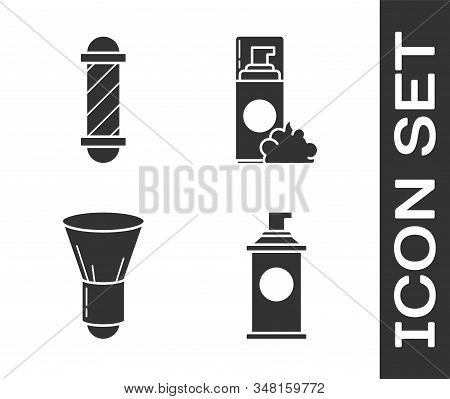Set Shaving Gel Foam, Classic Barber Shop Pole, Shaving Brush And Shaving Gel Foam Icon. Vector
