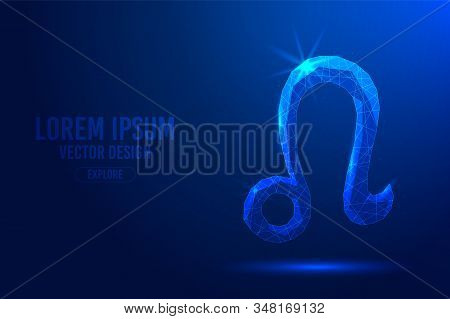 Leo Fifth Zodiac Sign Abstract Background. Low Poly Wireframe Digital Banner. Linear And Polygonal 3