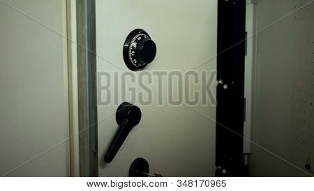 Office Safe Close Up, Secure Storage For Important Documents Money And Papers