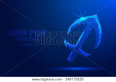 Sagittarius Ninth Zodiac Sign Abstract Background. Low Poly Wireframe Digital Banner. Linear And Pol
