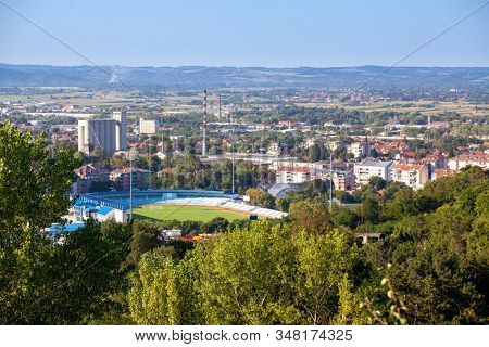 JAGODINA, SERBIA - AUGUST 10, 2019: Panorama of Jagodina city, Pomoravlje District in Sumadija, Central Serbia