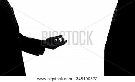 Politician In Suit Showing Empty Palm, Asking Money Donation, Bribe Extortion