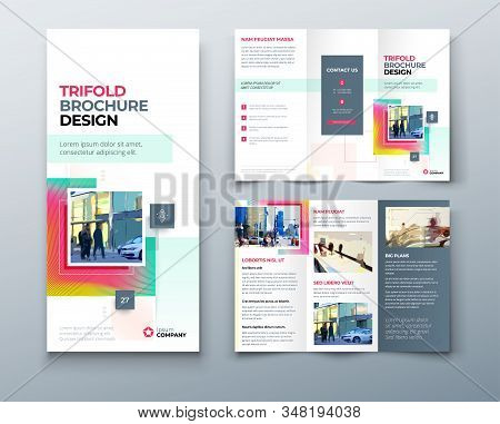Tri Fold Brochure Design With Square Shapes, Corporate Business Template For Tri Fold Flyer. Creativ
