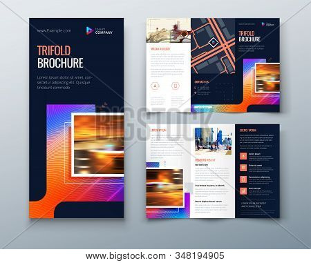 Tri Fold Brochure Design With Square Shapes, Corporate Business Template For Tri Fold Flyer. Creativ