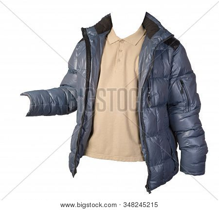 Mens Hakki T-shirt And Blue Jacket Isolated On White Background.casual Clothing