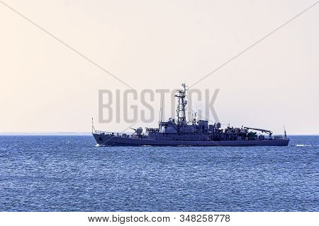 Hel, Pomerania, Poland - August 27: Polish Warship At Baltic Sea On August 27, 2019 In Hel, Pomerani