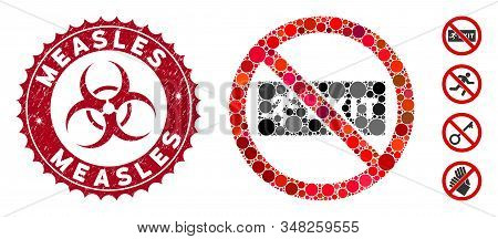 Mosaic No Exit Icon And Rubber Stamp Watermark With Measles Caption And Biohazard Symbol. Mosaic Vec