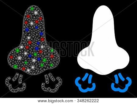 Glossy White Mesh Nose Breath With Glare Effect. Abstract Illuminated Model Of Nose Breath. Shiny Wi