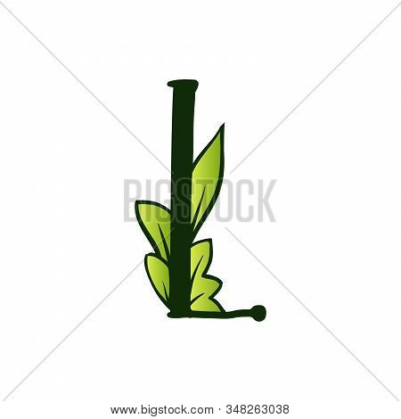 Green Doodling Eco Alphabet Letter L.type With Leaves. Isolated Latin Uppercase. Typography Bold Spr