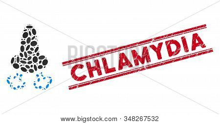 Mosaic Nose Breath Icon And Corroded Stamp Watermark With Red Chlamydia Caption Between Double Paral