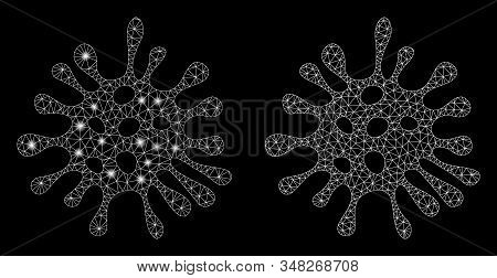 Glowing Mesh Microbe With Sparkle Effect. Abstract Illuminated Model Of Microbe Icon. Shiny Wire Car