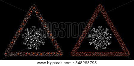 Glossy Mesh Sars Virus Warning With Glare Effect. Abstract Illuminated Model Of Sars Virus Warning I