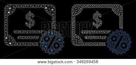 Glossy Mesh Bond Coupon With Glitter Effect. Abstract Illuminated Model Of Bond Coupon Icon. Shiny W