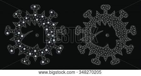 Glowing Mesh Bird Flu Virus With Sparkle Effect. Abstract Illuminated Model Of Bird Flu Virus Icon. 