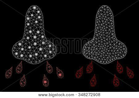Flare Mesh Nose Infection With Glow Effect. Abstract Illuminated Model Of Nose Infection Icon. Shiny