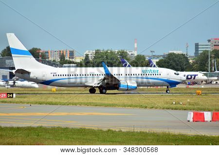 Warsaw, Poland. 8 June 2018. Plane Sp-enp - Boeing 737-8as - Enter Air Just After Landing At The Cho