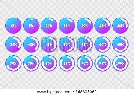 Percentage Vector Infographic Icons Set On Transparent Background. 5 10 15 20 25 30 35 40 45 50 55 6