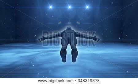 Future Spaceman Flying Over The Earth