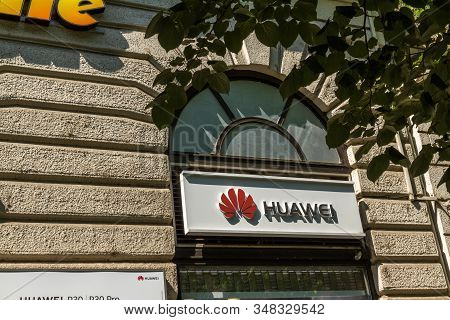 Editorial, Huawei Sign And Logo Above Shop