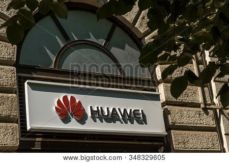 Editorial, Huawei Sign And Logo Above Shop