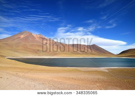 The Miniques Lake With Cerro Miscanti Volcano In The Backdrop At The Highland Of Northern Chile