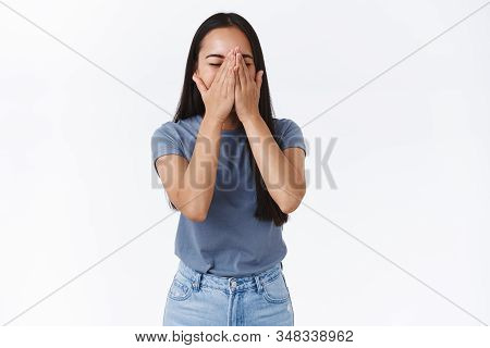 Girl Want Sneeze So Cover Nose And Put Hands On Face Ahchoo, Close Eyes, Laughing Out Loud From Funn