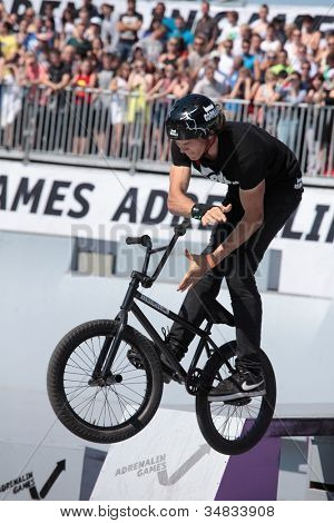 MOSCOW, RUSSIA - JULY 8: Maxim Chuprina, Russia, in BMX competitions during Adrenalin Games in Moscow, Russia on July 8, 2012
