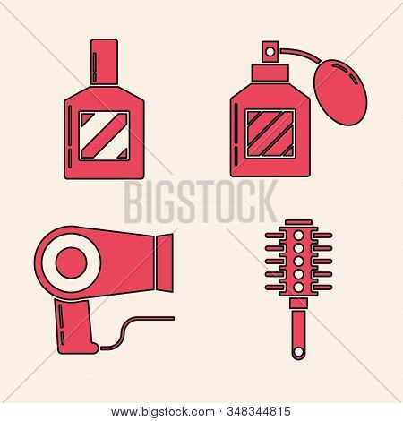 Set Hairbrush, Aftershave, Aftershave And Hair Dryer Icon. Vector