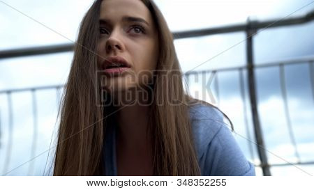 Frightened Woman Saw Supernatural Creature Standing In Front, Emotion Of Fear
