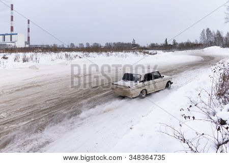 Russia, Novosibirsk - November 30, 2019. Russian Dark Old Low Car 